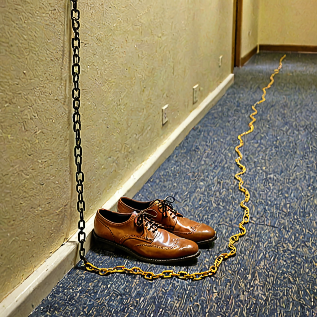 AI-generated surreal art for: Rain Chain at the Back Corridor