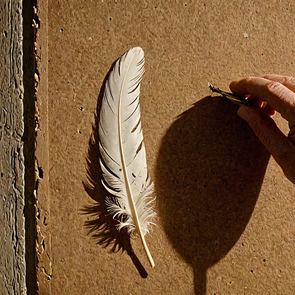 AI-generated surreal art for: Bone Pin Feather Shadow
