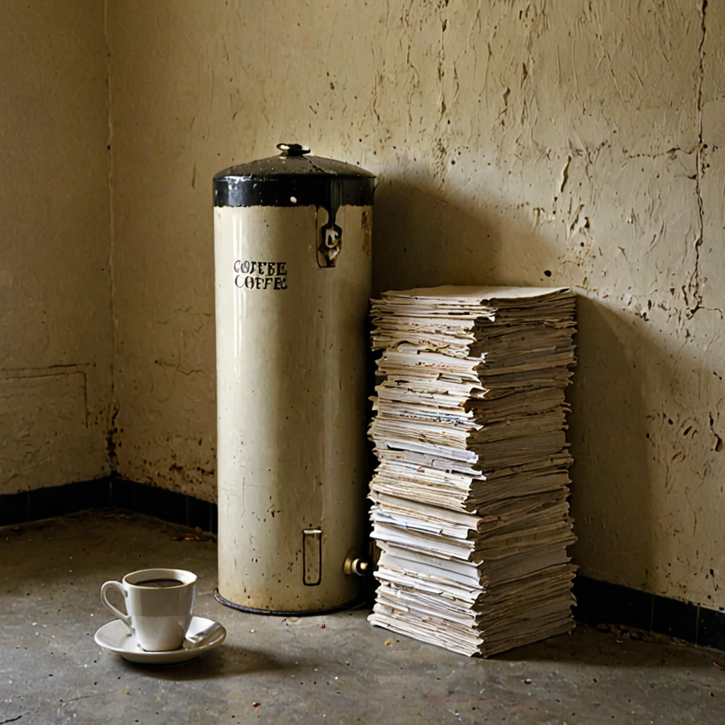 AI-generated surreal art for: Paper stack by the boiler