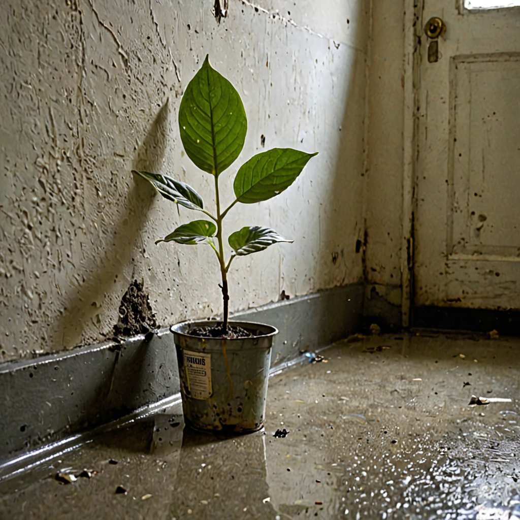 AI-generated surreal art for: Plant Against Damp Concrete